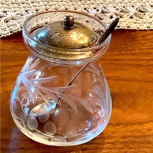 Antique Webster, silver and etch glass mustard jar